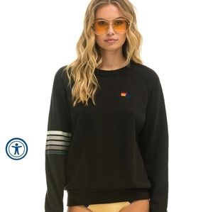 Aviator Nation Black Grey Rugby Stitch Crewneck Sweatshirt